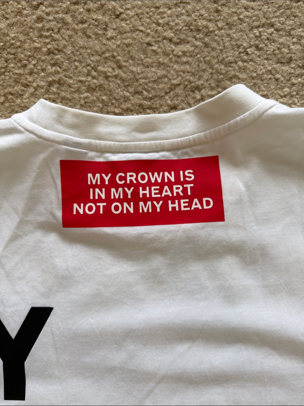 Burberry White Tee with Black & Red Graphic Text - Picture 3 of 5